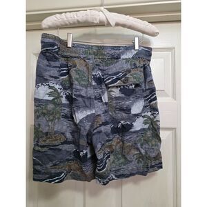 Lucky Brand Los Angeles Linen Blend Shorts M Blue Island Beach Coastal Print